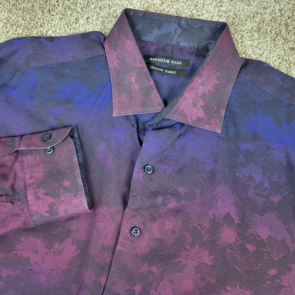 Hammer Made Italian Fabric Mens 17.5-44 Multicolor AOP Jacquard Floral Button Up